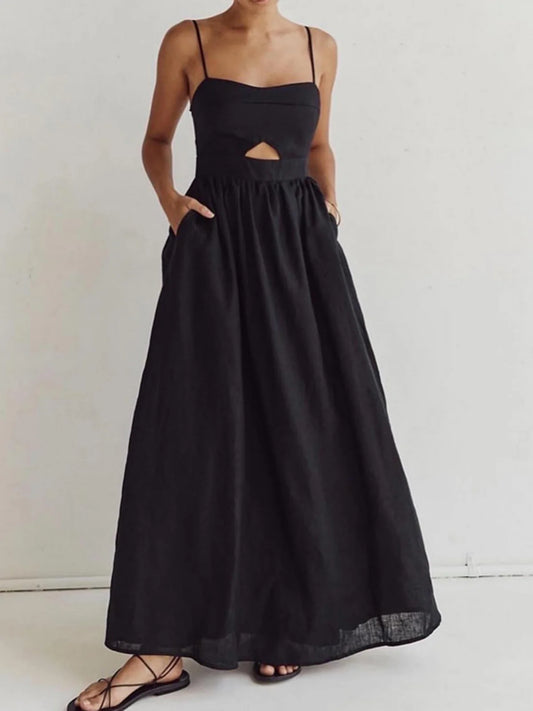cotton-sleeveless-pockets-cutout-long-dress-3593